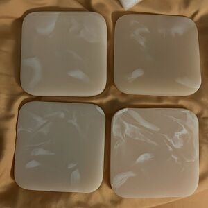 Ririku Resin Coasters new in box cream with white marbling effect. Marked.